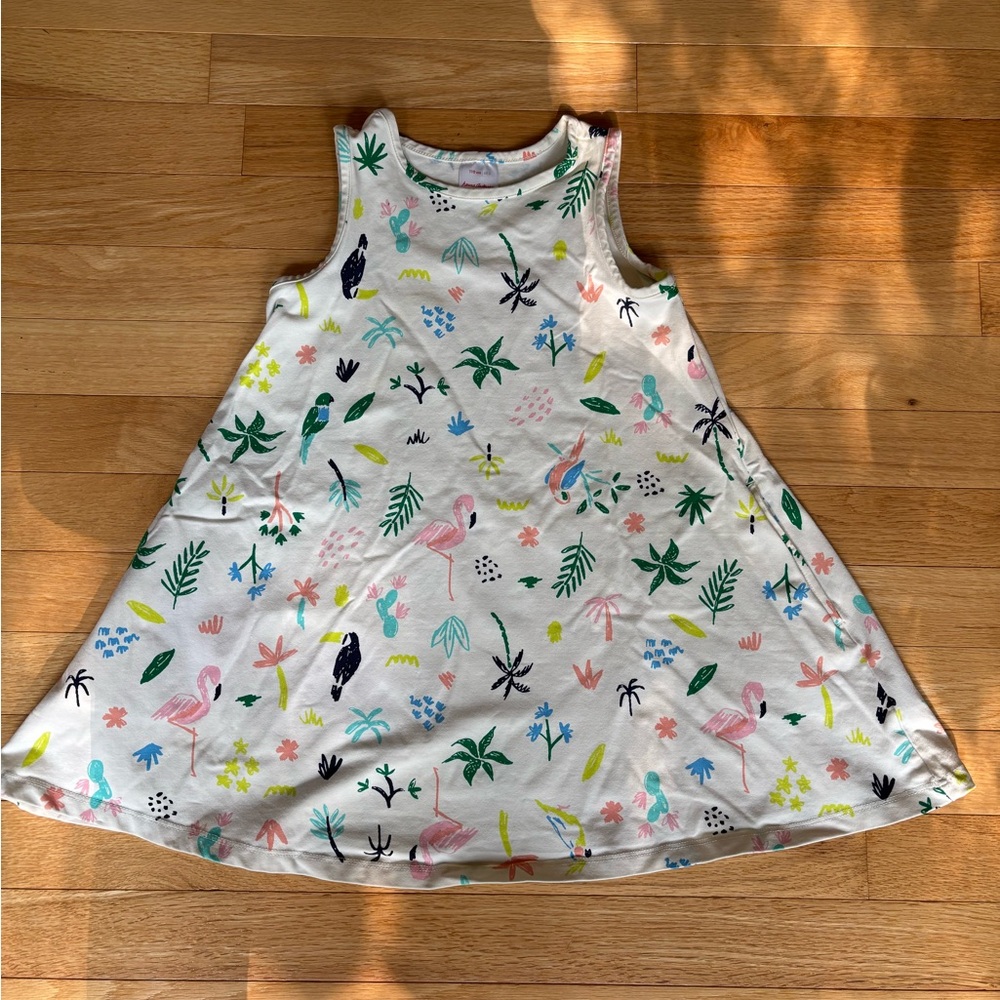 Hanna Andersson White Dress with Colorful Tropical Patterns